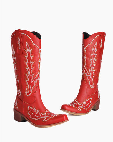 Denim Embroidered Pattern Western Boots