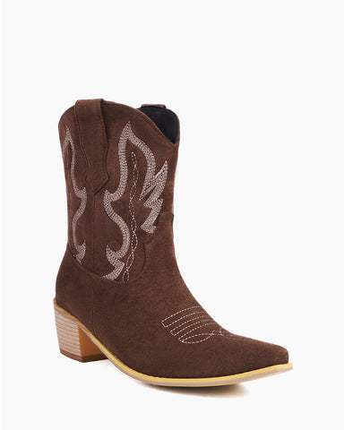 Suede Embroidered Western Rodeo Ankle Boots