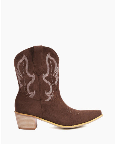 Suede Embroidered Western Rodeo Ankle Boots