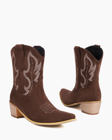 Suede Embroidered Western Rodeo Ankle Boots