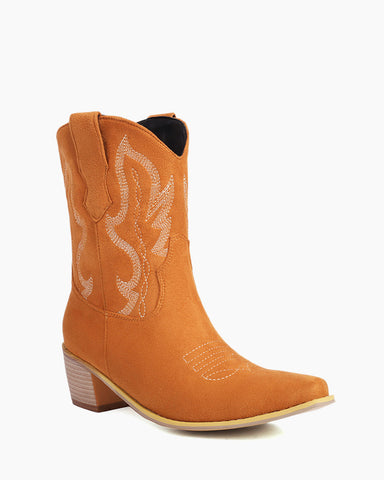 Suede Embroidered Western Rodeo Ankle Boots