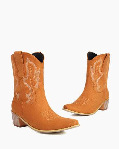 Suede Embroidered Western Rodeo Ankle Boots