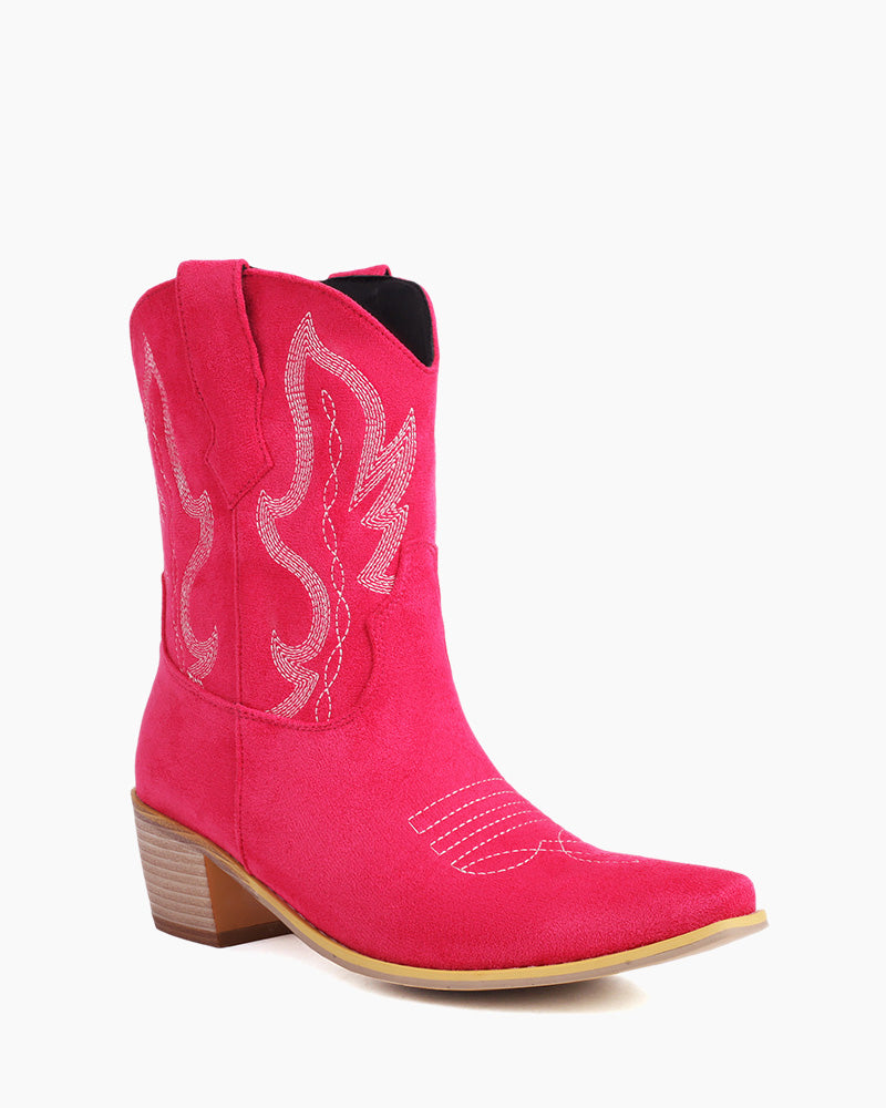 Suede Embroidered Western Rodeo Ankle Boots