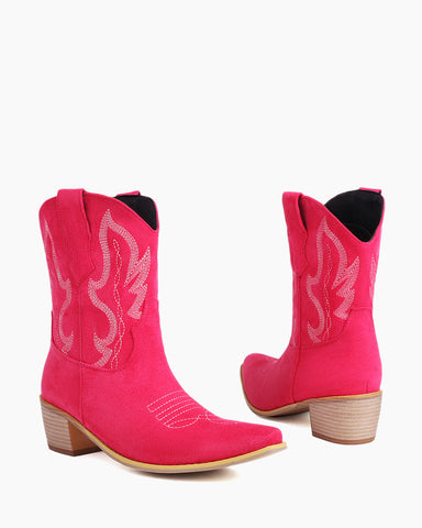 Suede Embroidered Western Rodeo Ankle Boots