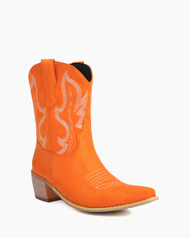 Suede Embroidered Western Rodeo Ankle Boots