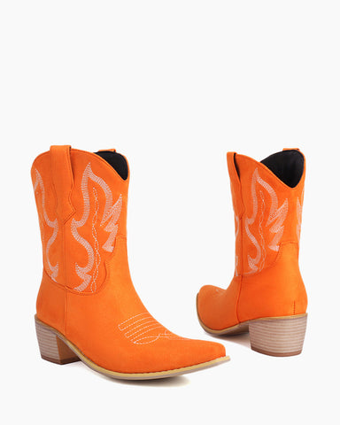 Suede Embroidered Western Rodeo Ankle Boots