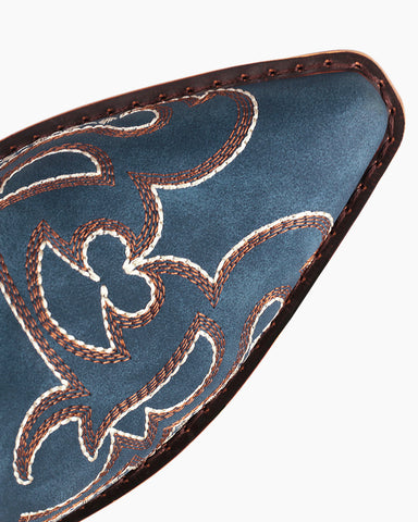 Blue Western Embroidered Mid High Boots