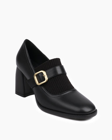 Elastic Webbing Thick Heel loafers