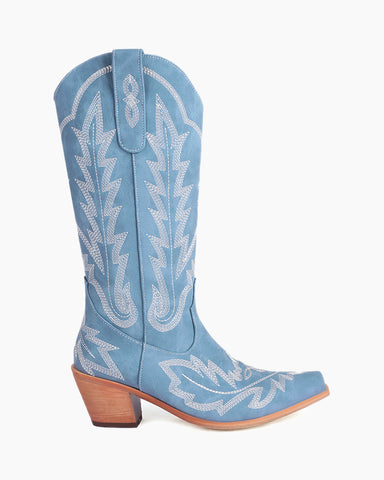 Wide Calf Embroidered Western Chunky Heel Boots