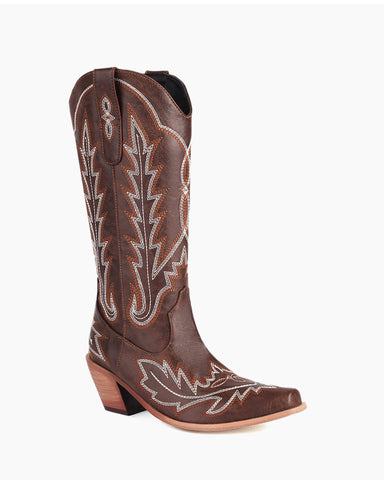 Wide Calf Embroidered Western Chunky Heel Boots