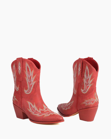 Embroidery Mid Calf Cowgirl Stitched Western Boots