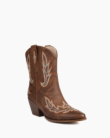 Embroidery Mid Calf Cowgirl Stitched Western Boots