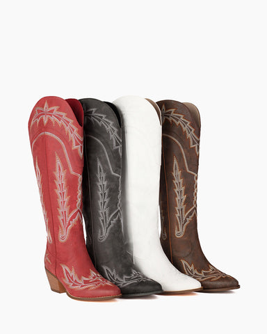 Embroidered Knee High Cowgirl Western Chunky Heel Boots