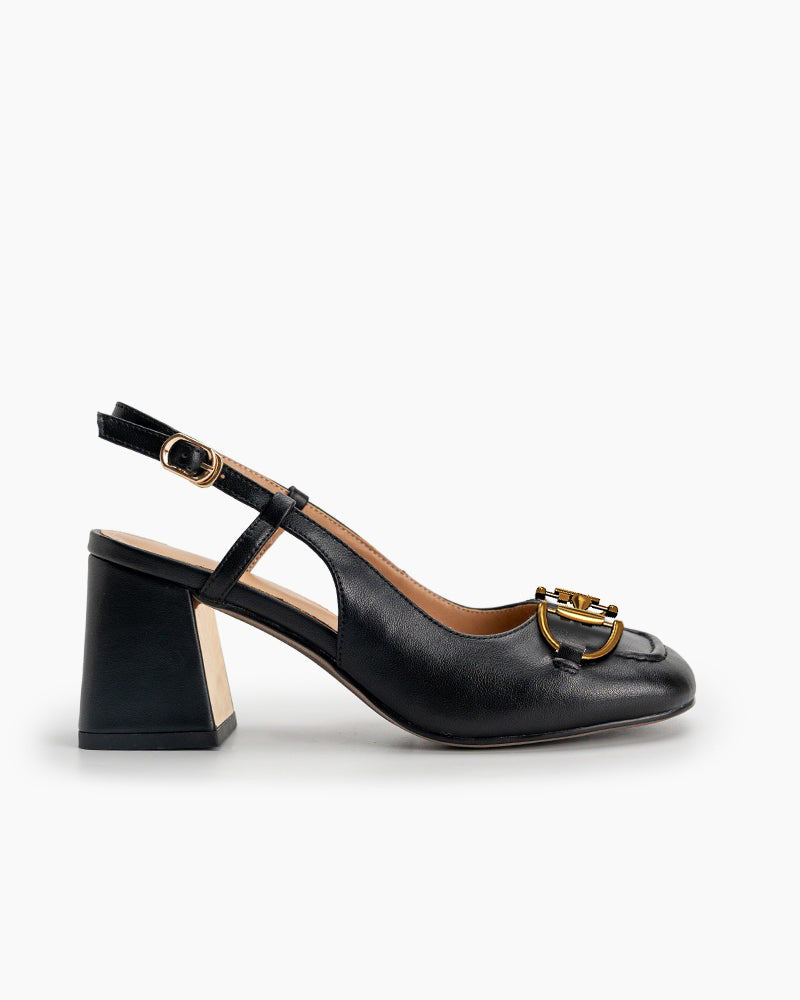 Alina Thick Heel Slingback Leather Loafers