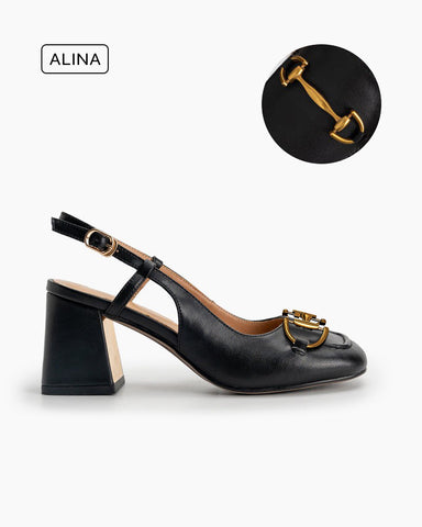 Alina Thick Heel Slingback Leather Loafers