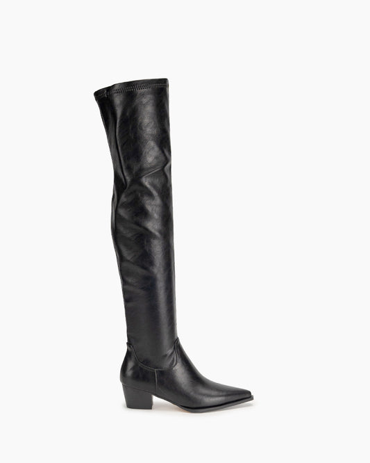 Stretch Thigh High Chunky Heel Over The Knee Boots