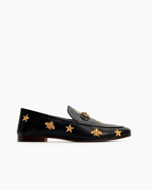 Alina Bee and Star Embroidery Leather Loafers