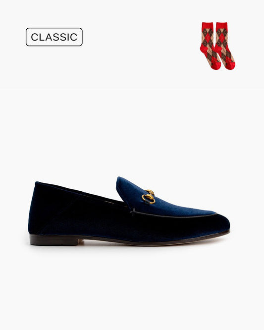 Classic Metal Buckle Velvet Loafers