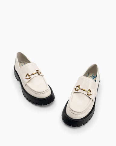 Alina Bee Embroidery Platform Leather Loafers