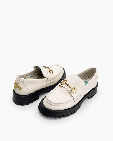 Alina Bee Embroidery Platform Leather Loafers