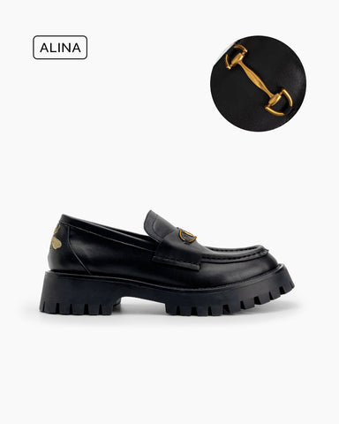 Alina Bee Embroidery Platform Leather Loafers