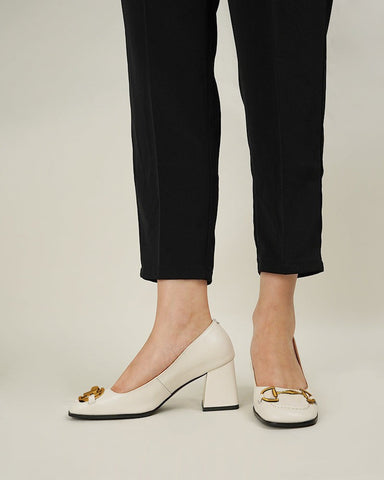 Alina Thick Heel Shallow Mouth Leather Loafers