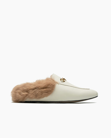 Alina Elegant Leather Backless Fur Slip-On Mules