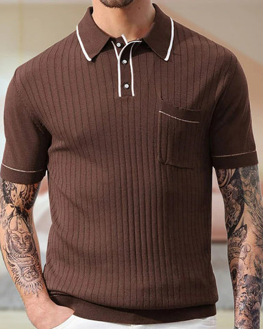 Men's Viscose Short Sleeve Pit Stripe Knit POLO Sweater