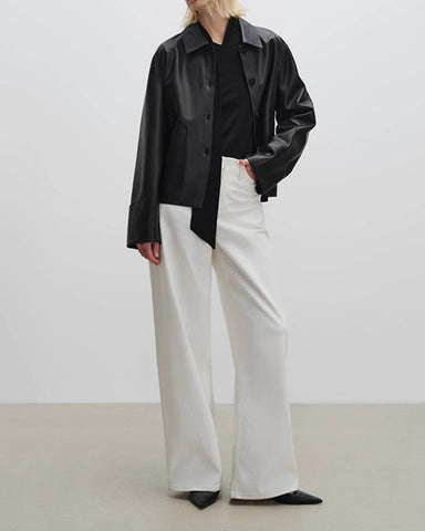 Folded-cuffs Matte Lapel Cropped Sheepskin Jacket