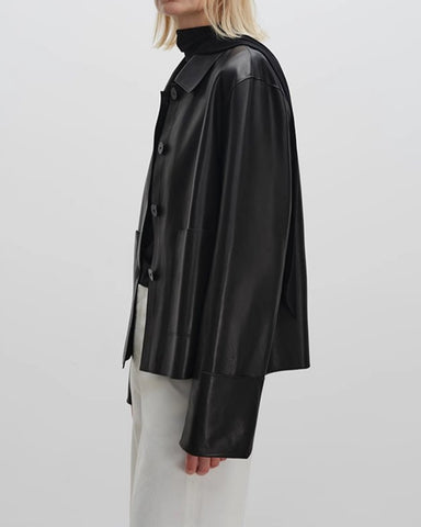 Folded-cuffs Matte Lapel Cropped Sheepskin Jacket