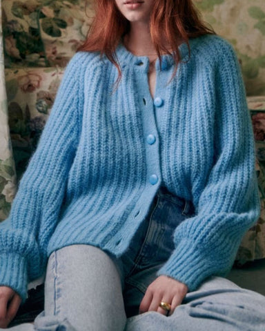 Beaded Rib Knit Alpaca Wool Cardigan