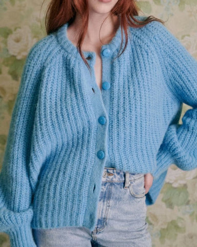 Beaded Rib Knit Alpaca Wool Cardigan