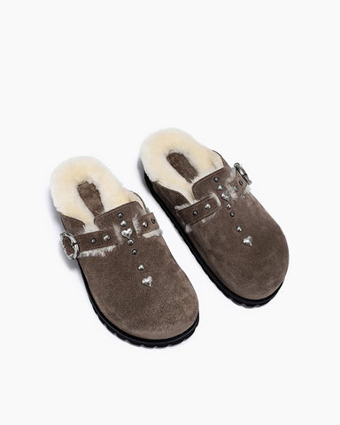 Closed Toe Half-slip Furry Cotton Birkenstocks