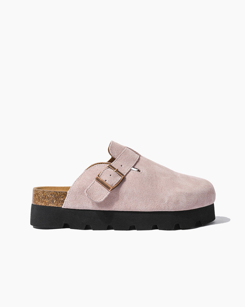 Closed toe half-slip cowhide Birkenstocks