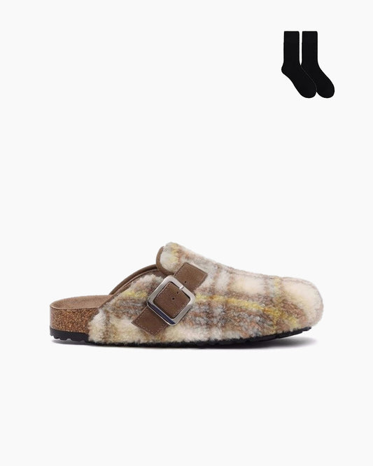 Thick-soled Furry Check Birkenstocks