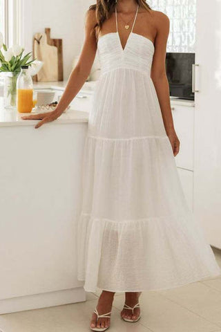 V-neck Crepe Elegant Off-shoulder Sleeveless Long Dress