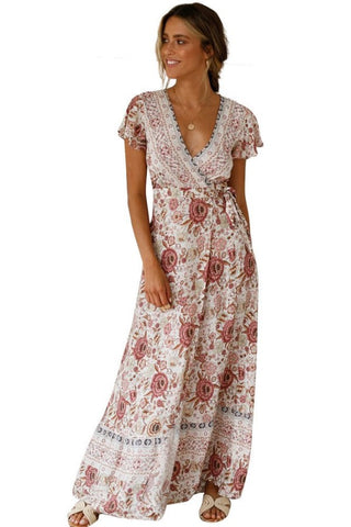 Sexy Bohemian Multi-patterned Flowy Maxi Dress