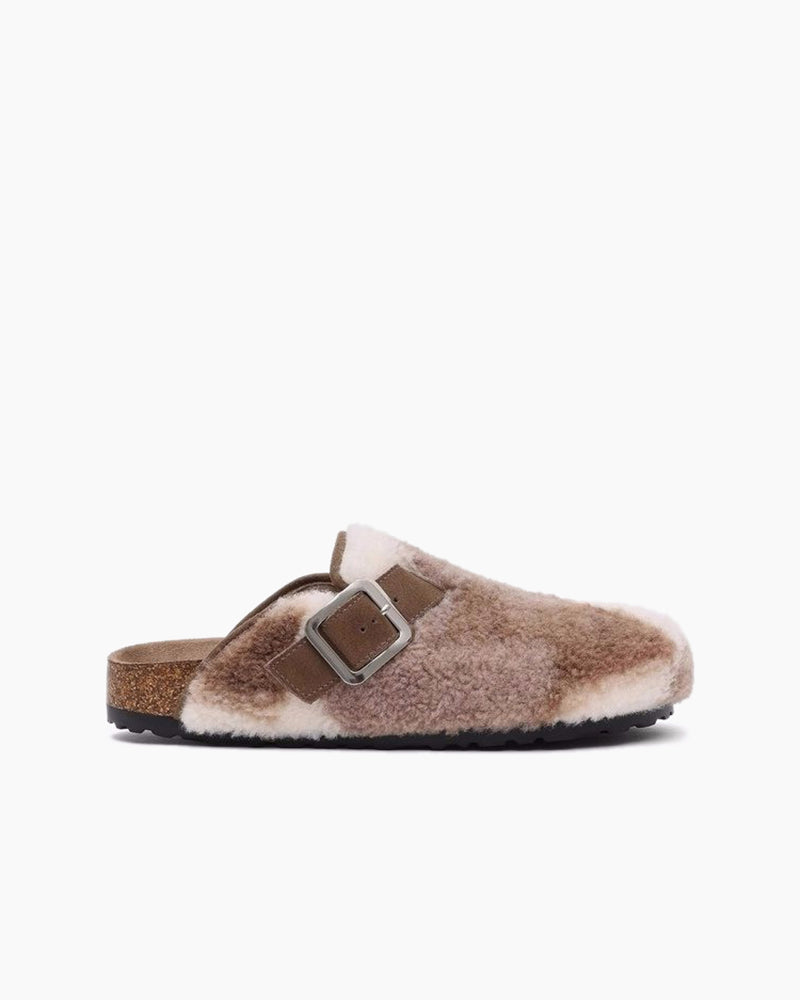 Thick-soled Furry Check Birkenstocks