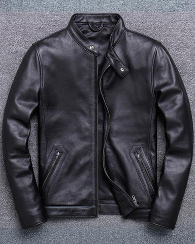 Men's Sheep Leather Racer Stand Collar Jacket