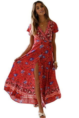 Sexy Bohemian Multi-patterned Flowy Maxi Dress