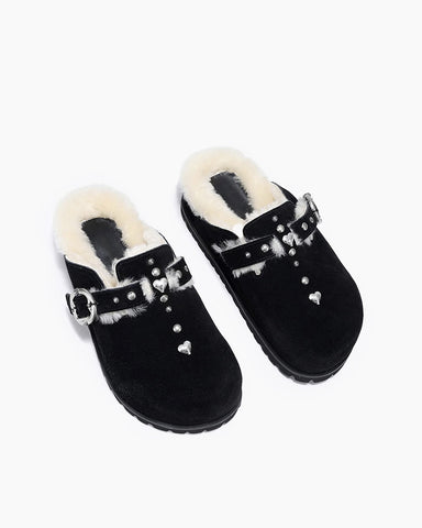 Closed Toe Half-slip Furry Cotton Birkenstocks