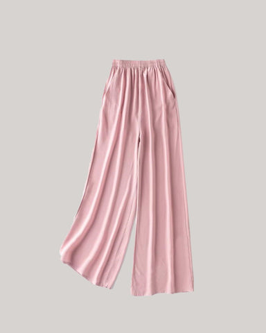 100% Washable Silk Soft Drawstring Wide Leg Pants