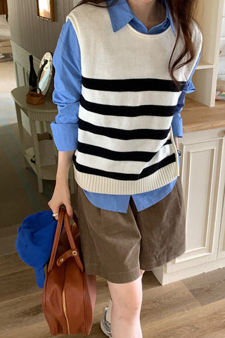 Chic Layers Sleeveless Crew Neck Striped Tank Top