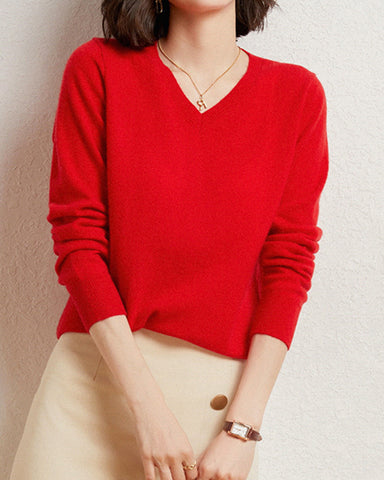 100% Cashmere V-Neck Knit Sweater