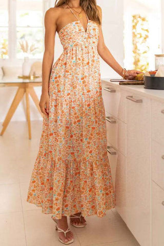 V-neck Crepe Elegant Off-shoulder Sleeveless Long Dress