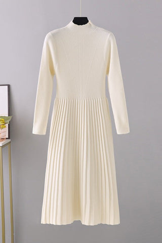 Soft Half-high Collar Thickened Knee-length A-line Dress