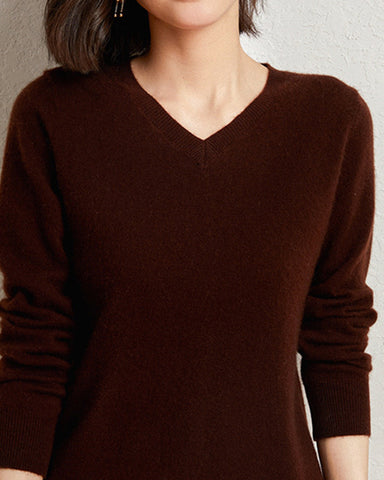 100% Cashmere V-Neck Knit Sweater