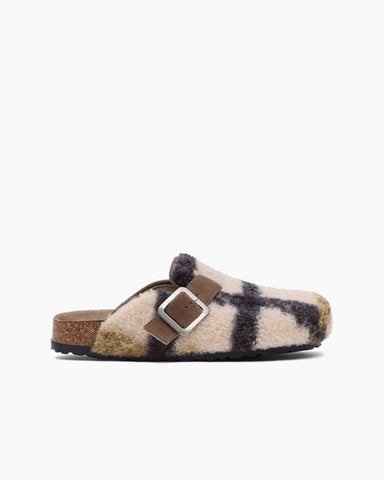 Thick-soled Furry Check Birkenstocks