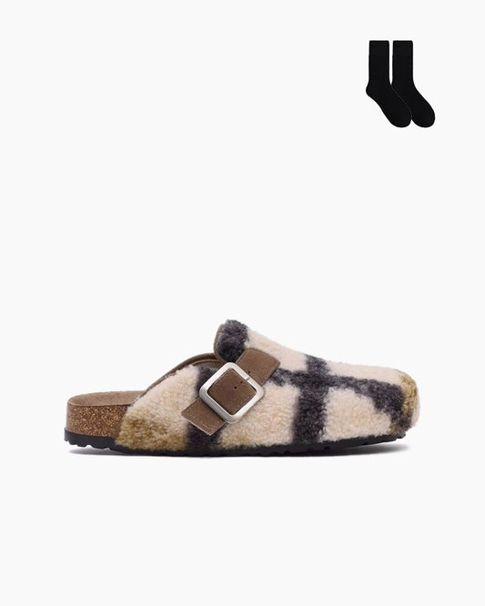 Thick-soled Furry Check Birkenstocks