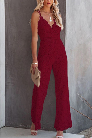 Sexy Lace Backless Mesh One Piece Hollow Out Ruffle Long Bodycon Jumpsuit